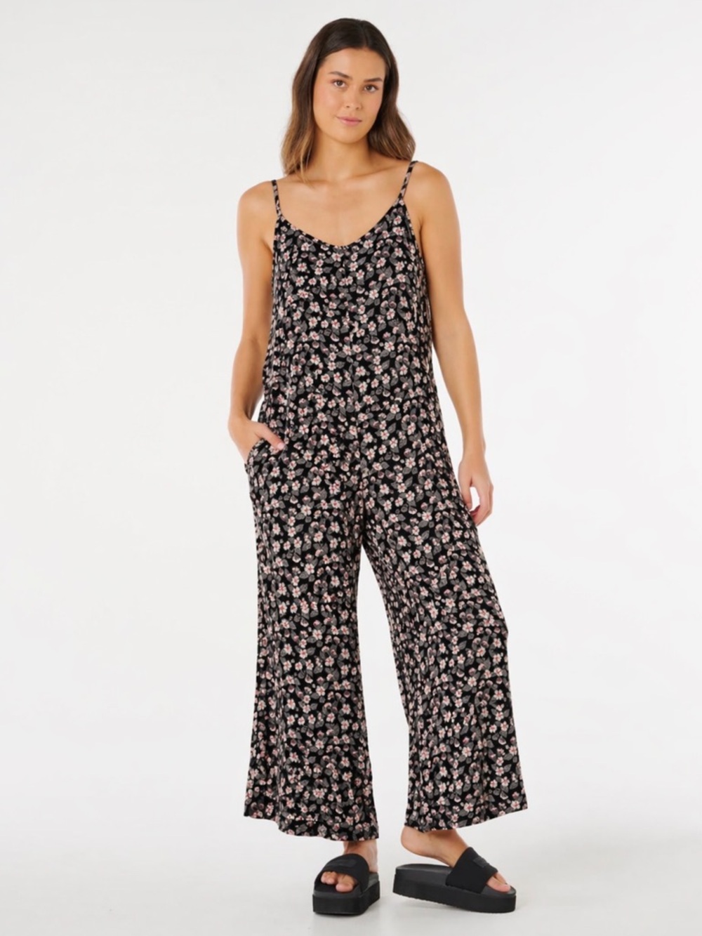 Rip Curl Floral Jumpsuit S Wide Leg Boho Gauzy Summer Beach Resort